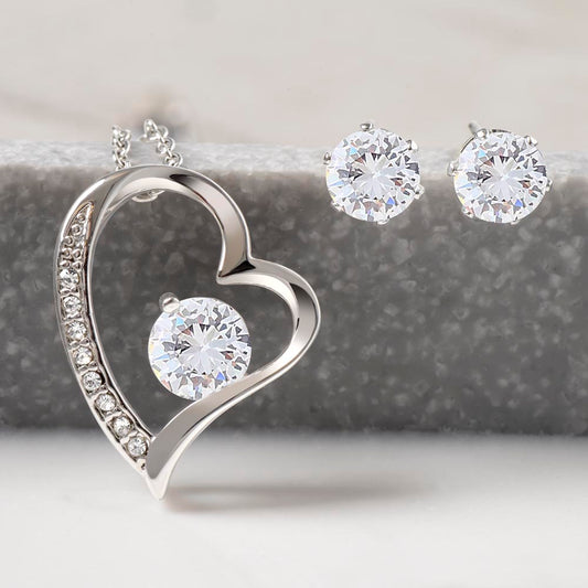 Forever Love Necklace & Sparkling Cubic Zirconia Earring Set